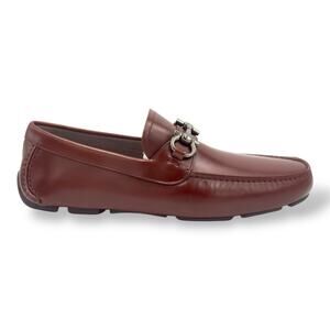 Leather Driver Loafers with Gancini ornament In Brown 11.5 US 10.5UK EE